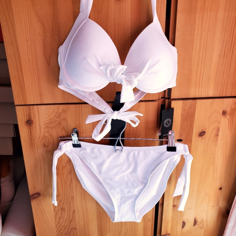 NWT Relleciga White Halter Neck Bikini Set Size Large